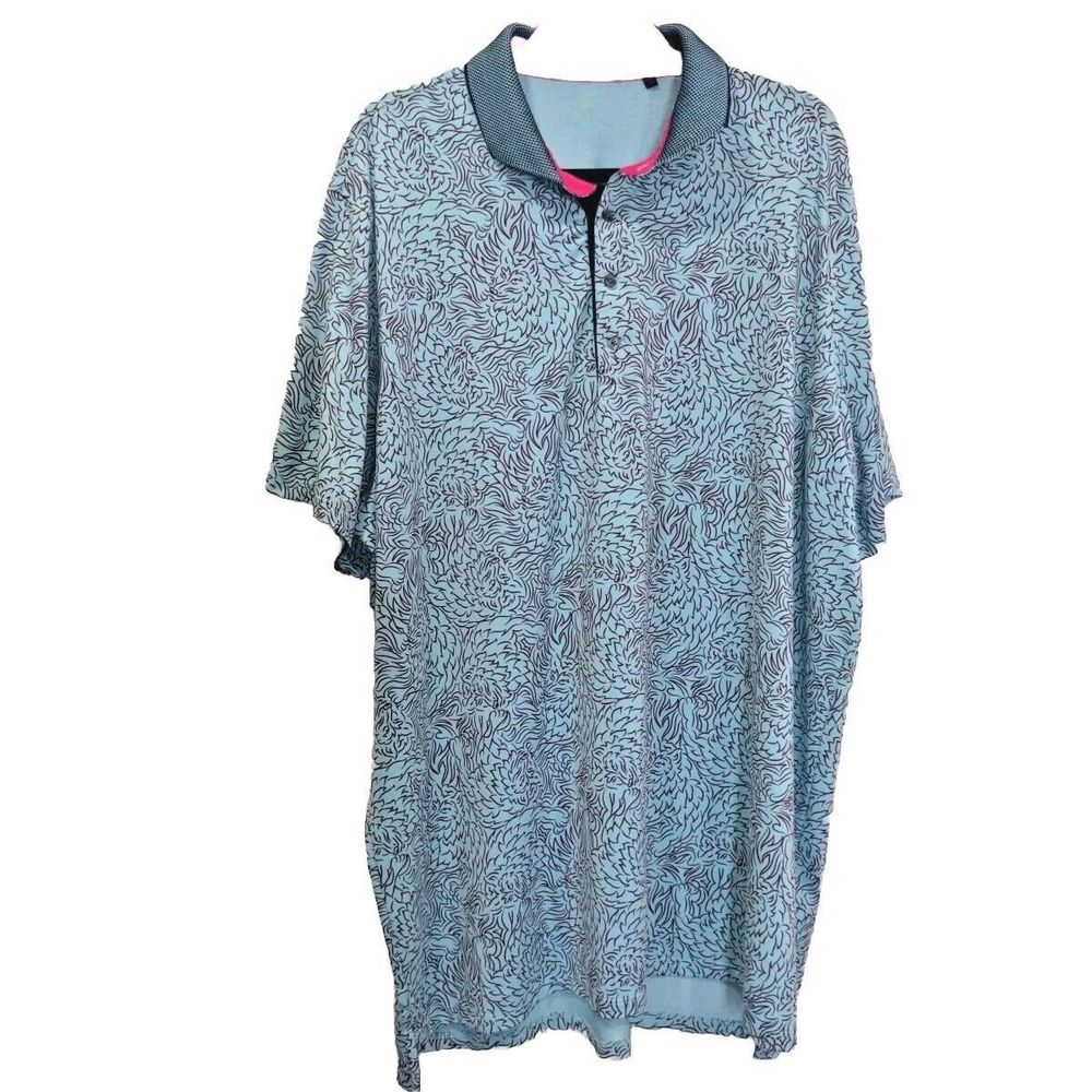 Greyson Mens Den of Thieves SS Polo Size XXL Blue Printed Golf Wolf Athleisure